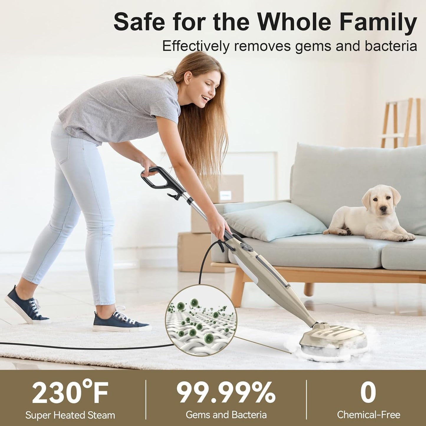 INSE VM6 Scrubbing Steam Mop with Rotating Mop Pads for Hard Floor Tile