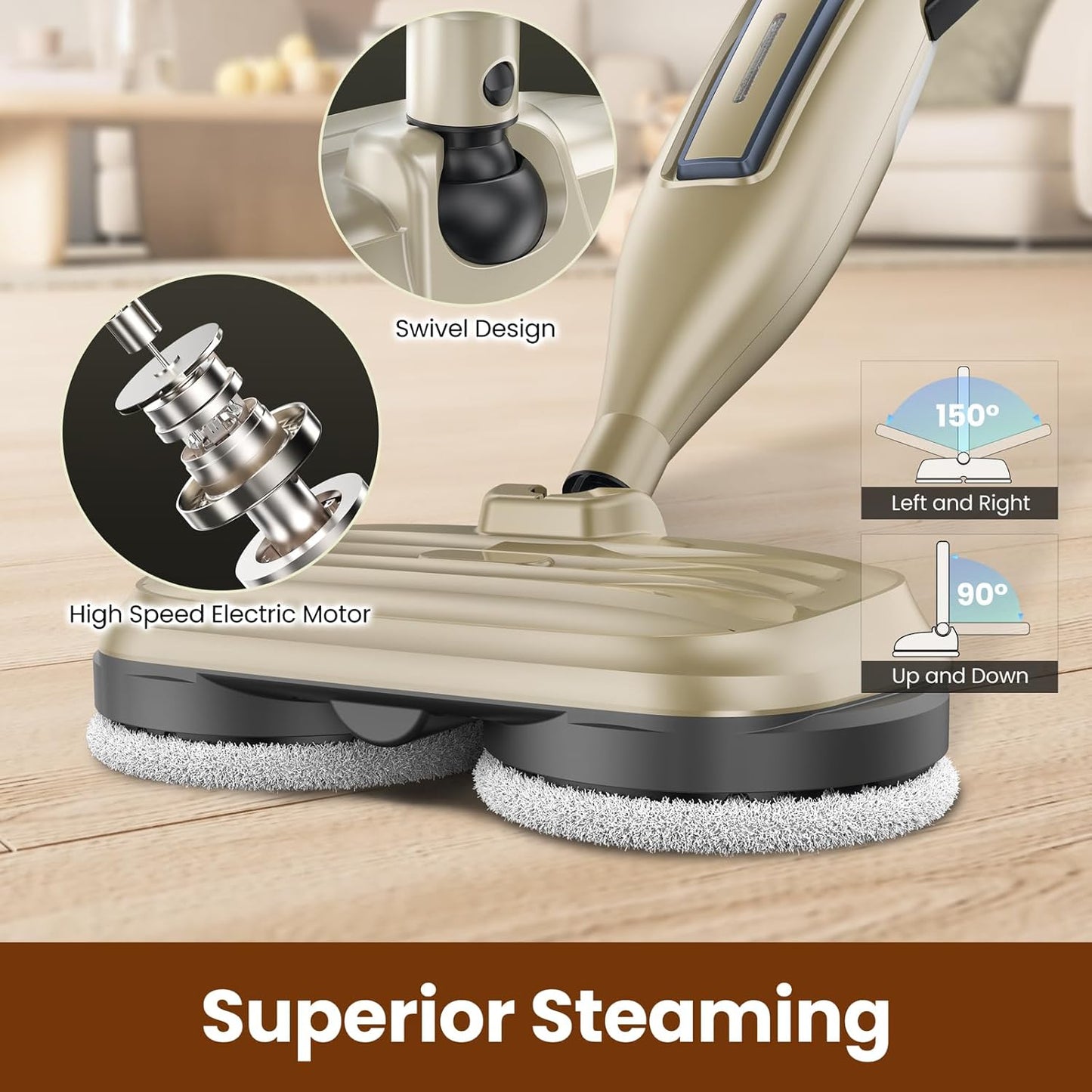 INSE VM6 Scrubbing Steam Mop with Rotating Mop Pads for Hard Floor Tile