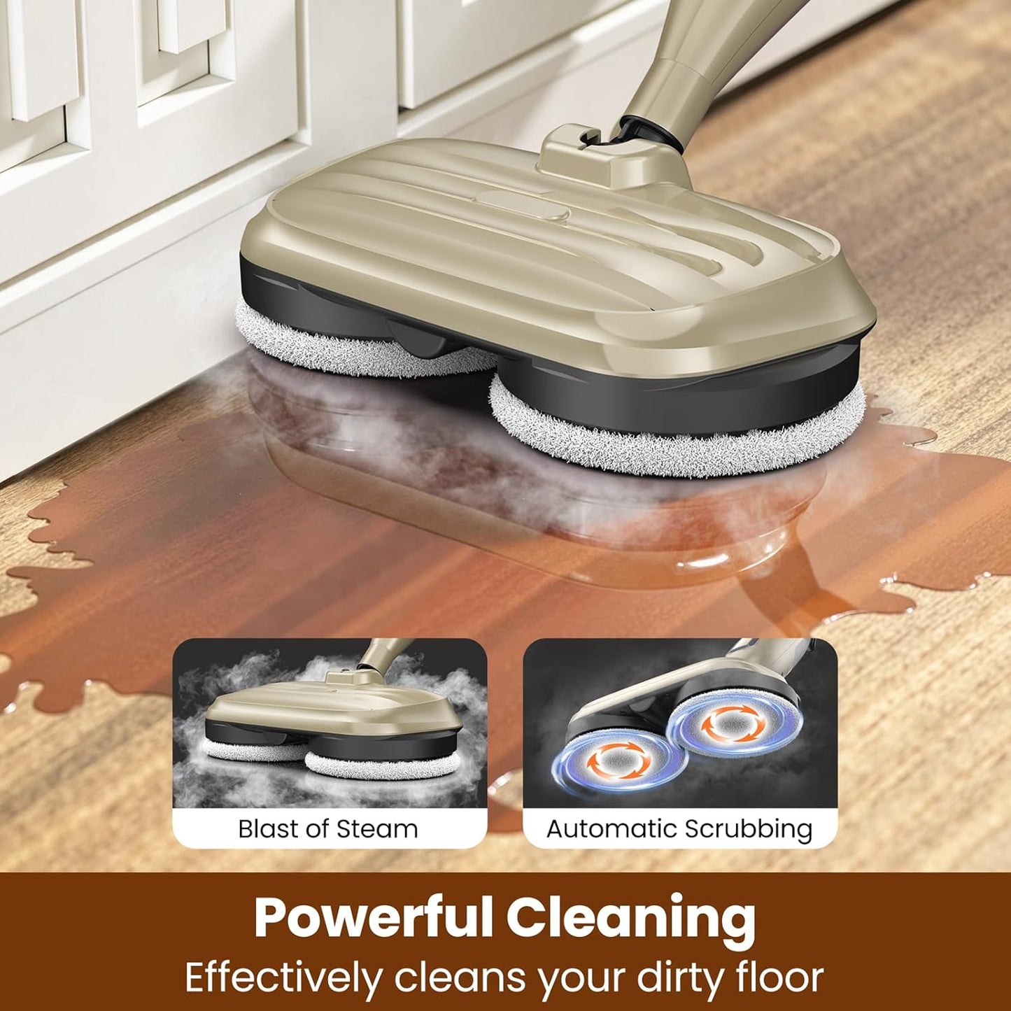 INSE VM6 Scrubbing Steam Mop with Rotating Mop Pads for Hard Floor Tile