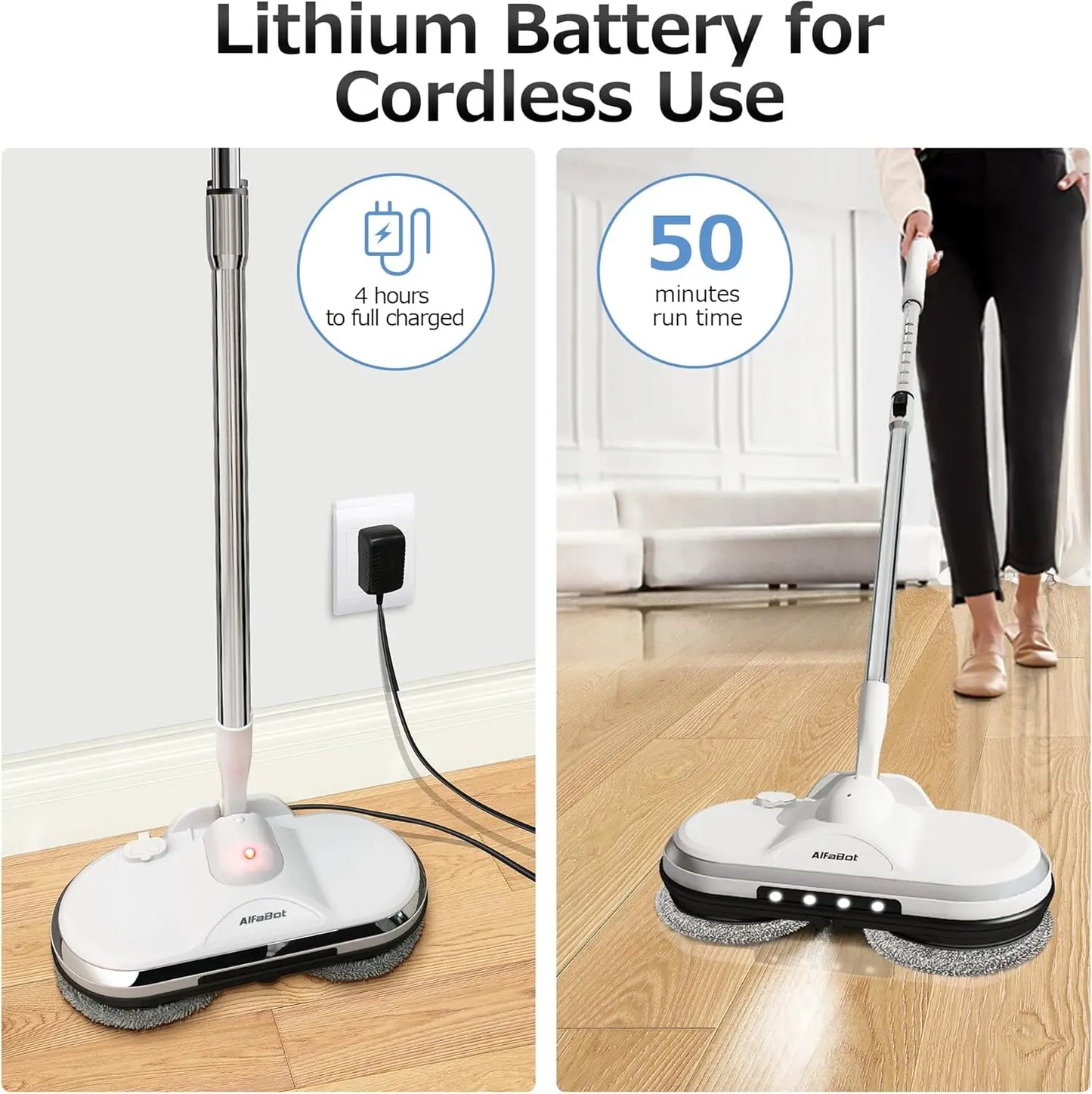 Cordless Electric Spin Mop for Floor & Window Cleaning, Lightweight and Rechargeable