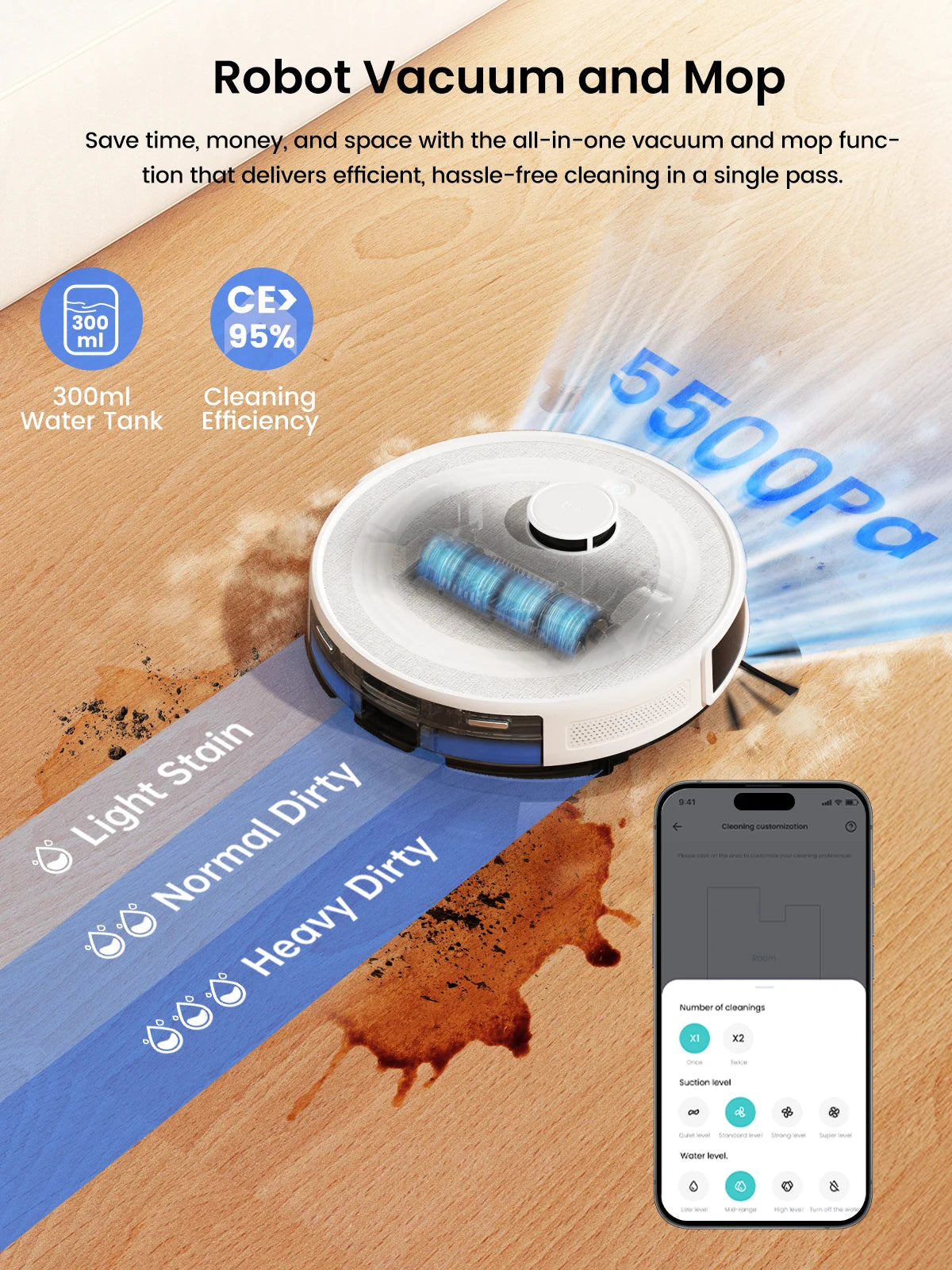 LEFANT M2 Pro Robot Vacuum Cleaner with Mop, 5500Pa Suction and LiDAR Smart Planned Navigation