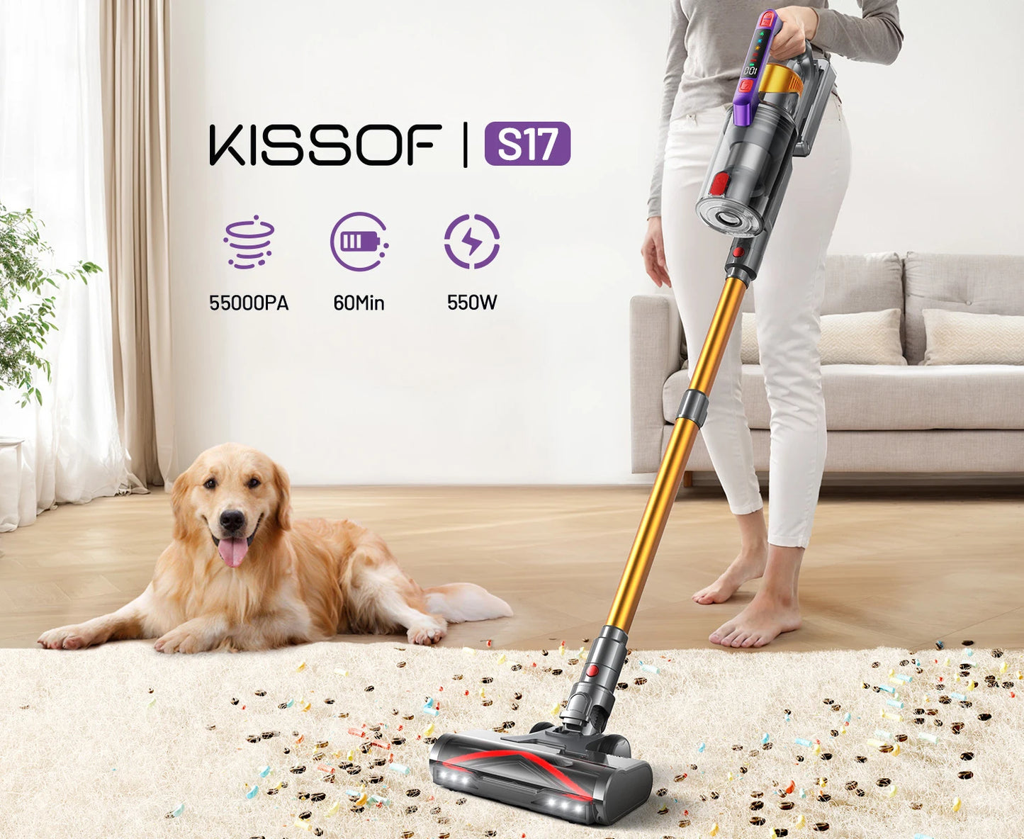 Kissof S17 Pro 550W/55KPA Cordless Vacuum Cleaner for Versatile Home Cleaning