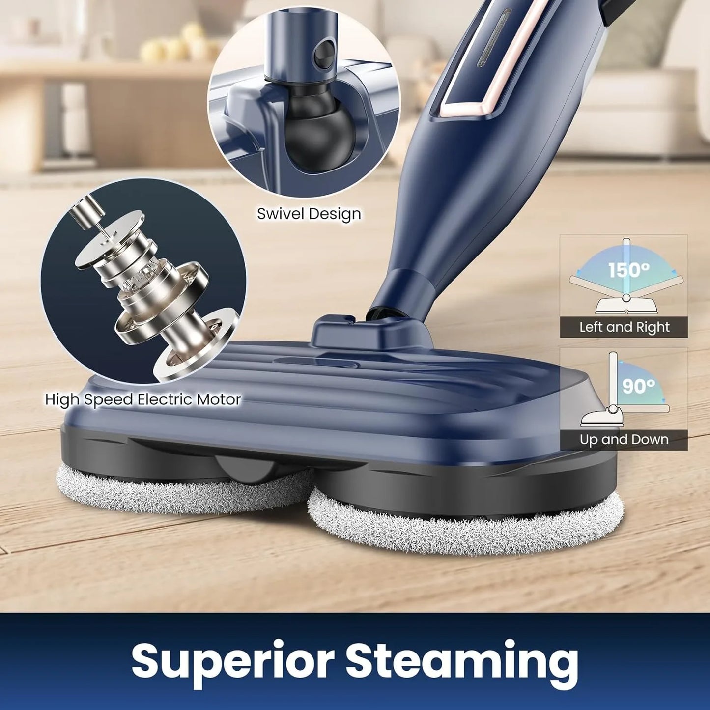 INSE VM6 Scrubbing Steam Mop with Rotating Mop Pads for Hard Floor Tile