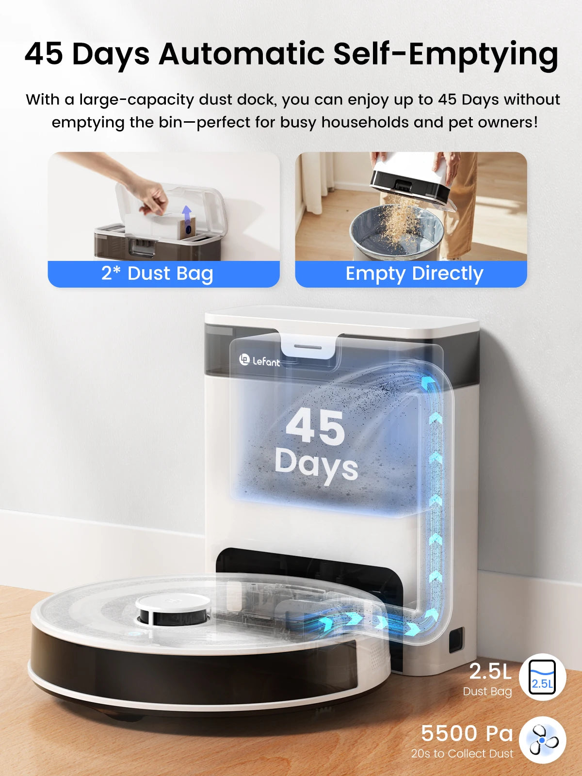 LEFANT M2 Pro Robot Vacuum Cleaner with Mop, 5500Pa Suction and LiDAR Smart Planned Navigation