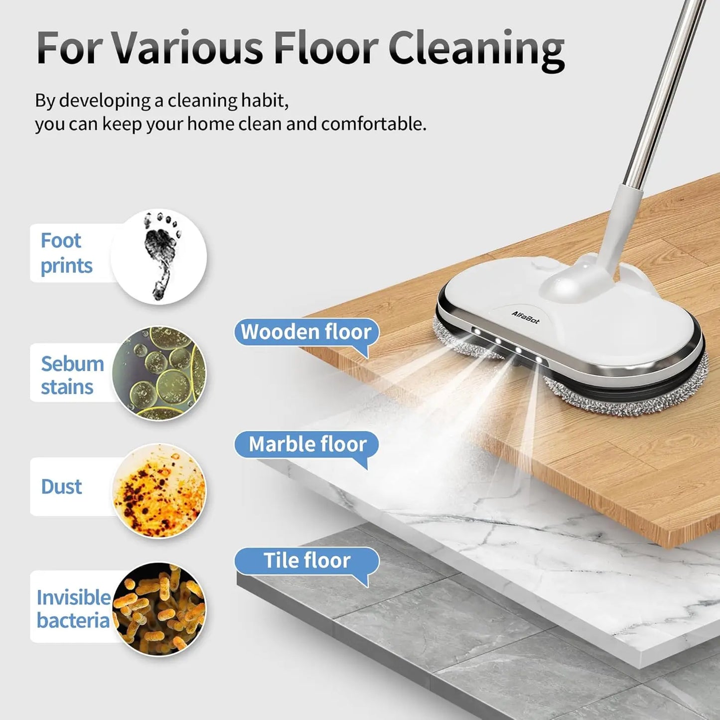 Cordless Electric Spin Mop for Floor & Window Cleaning, Lightweight and Rechargeable