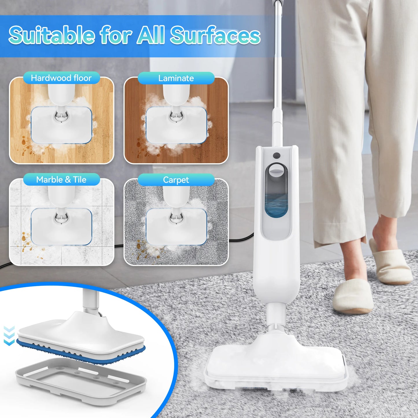 INSE F2 Powerful Steam Mop – High-Temp Cleaning, 360ml Tank, Detachable Handheld Cleaner