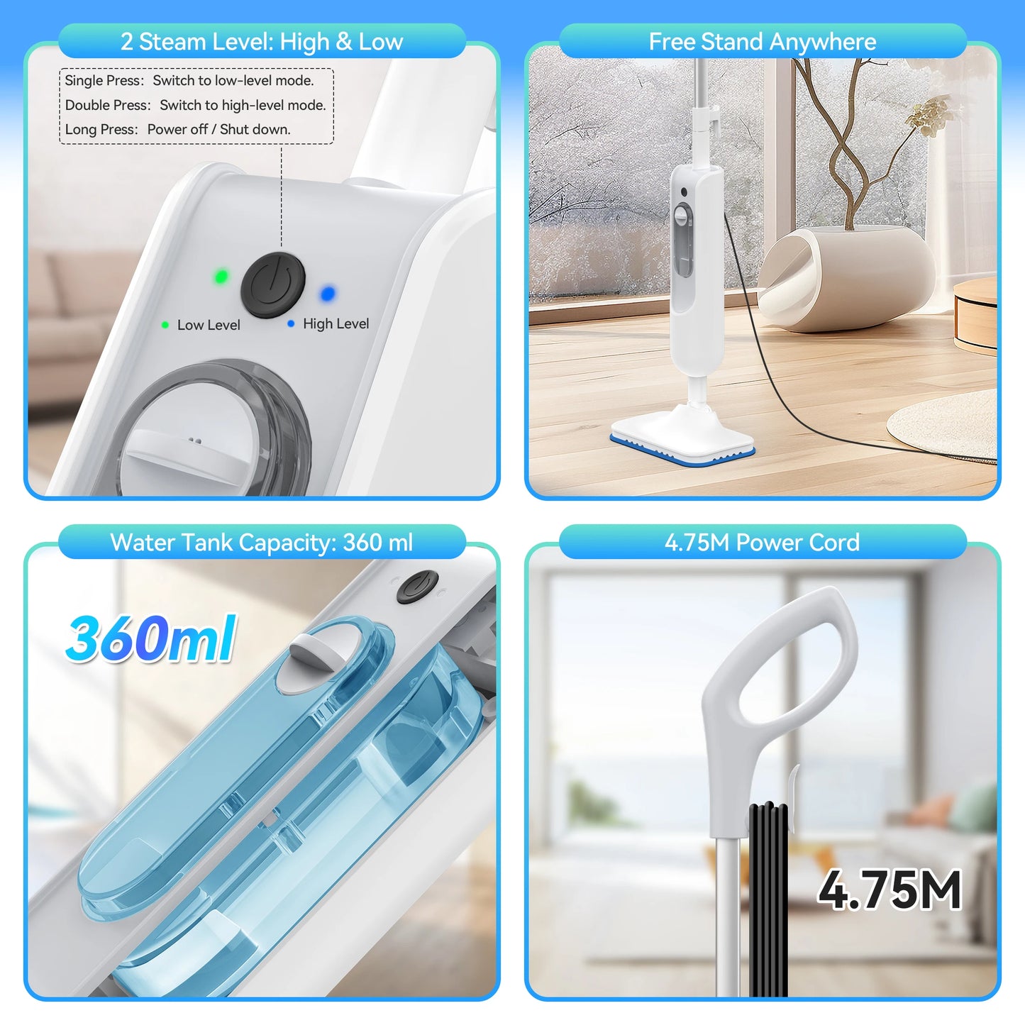 INSE F2 Powerful Steam Mop – High-Temp Cleaning, 360ml Tank, Detachable Handheld Cleaner