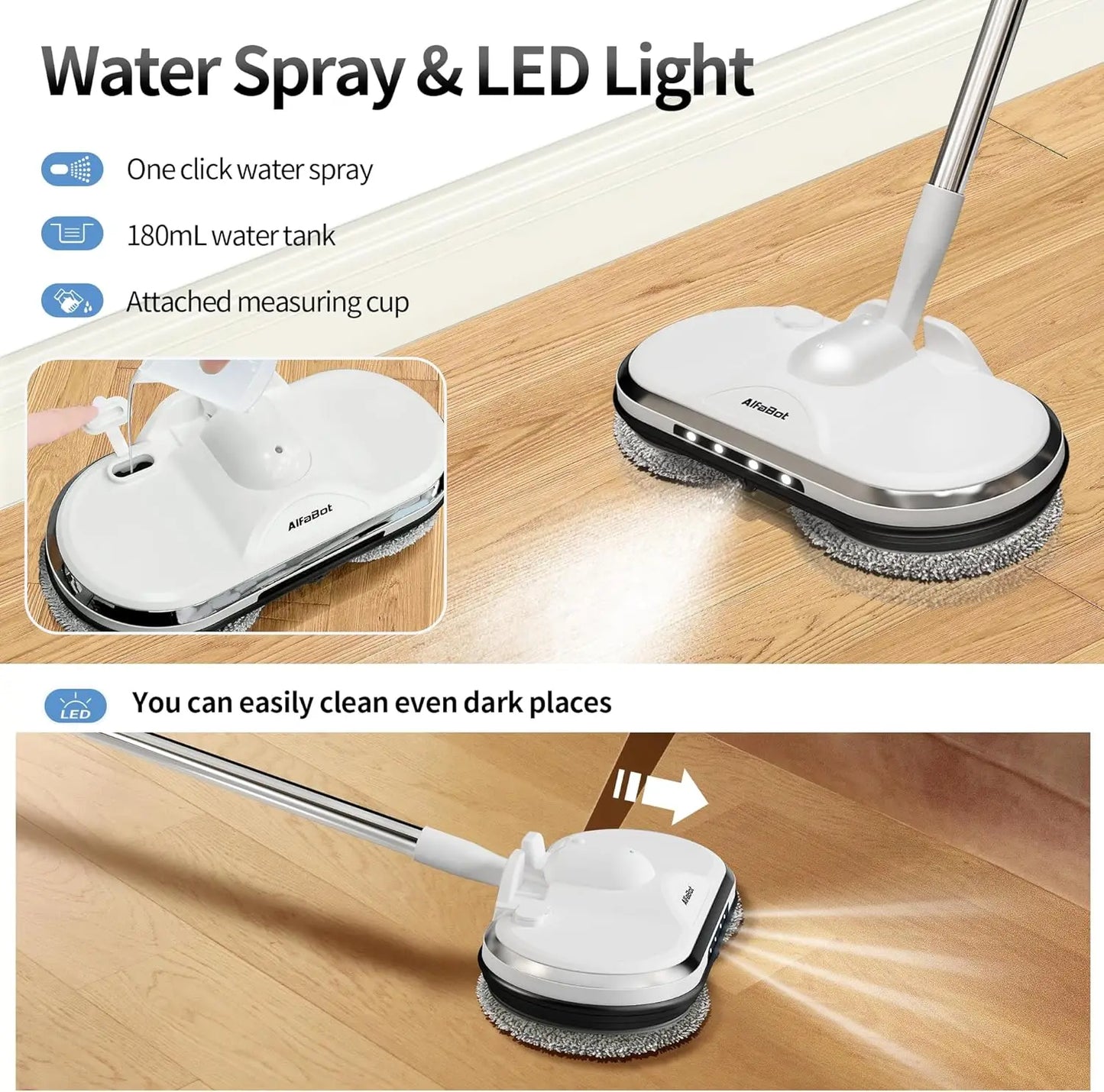 Cordless Electric Spin Mop for Floor & Window Cleaning, Lightweight and Rechargeable
