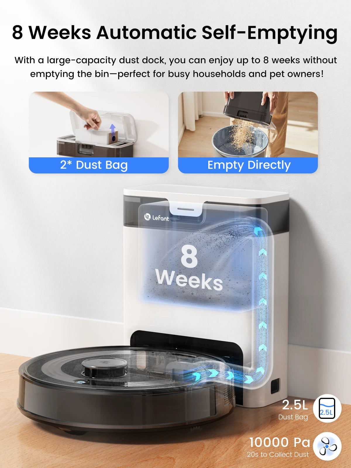 LEFANT M2S Pro Robot Vacuum with Mop, Automatic Self-Emptying,  LiDAR Navigation, and Wi-fi/Alexa Control